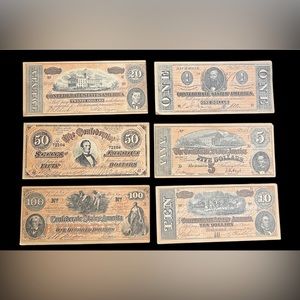 6 CONFEDERATE States
Dollar Bills Paper Money
Bundle Notes CIVIL WAR
FACSIMILE